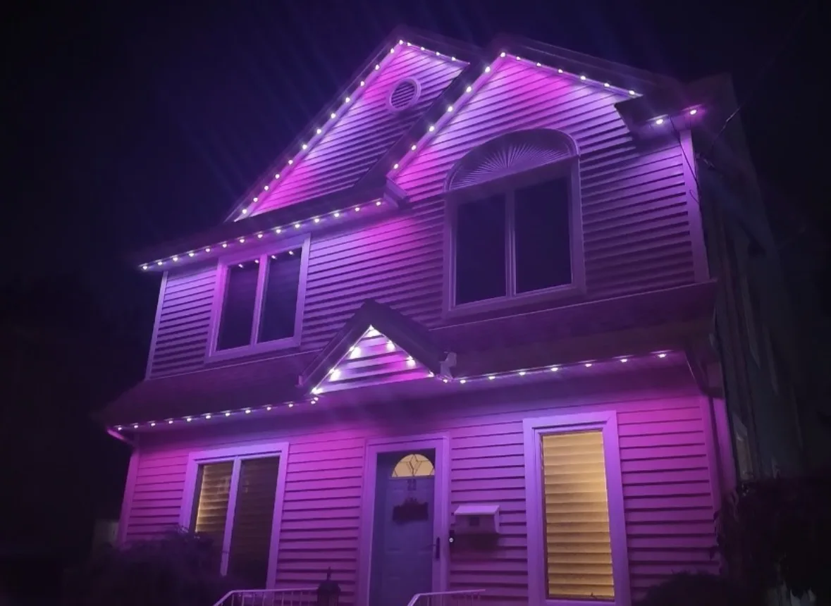 Permanent Lighting in Cresskill: Same house in holiday colors
